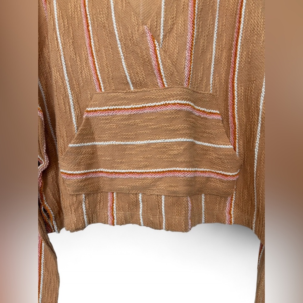 L Space Paradise Sunrise Stripe Hooded Pullover Gold Medium Woven Knit Coastal - Picture 4 of 8
